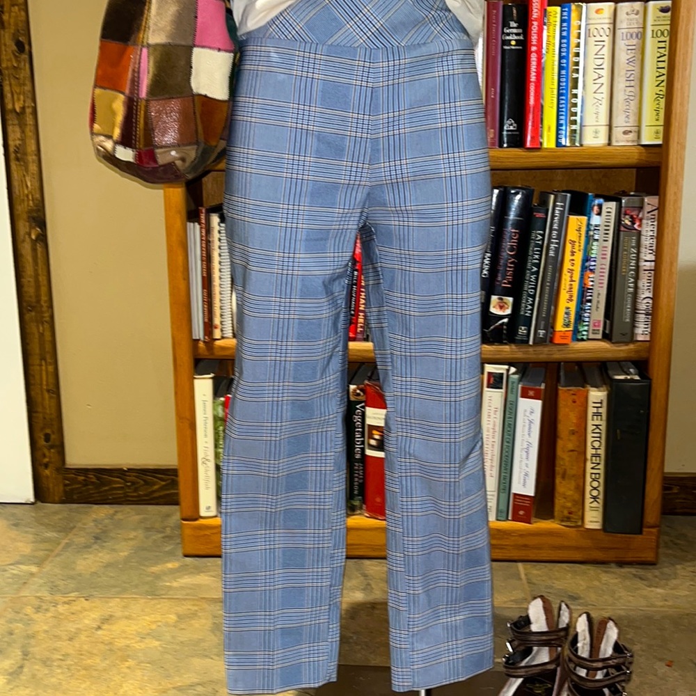 Cropped ankle seersucker high rise cotton pants